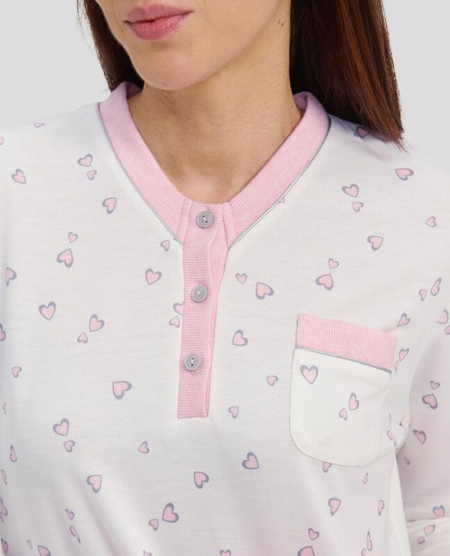 Camis&oacute;n Largo con Estampado de Corazones Rosa image number null