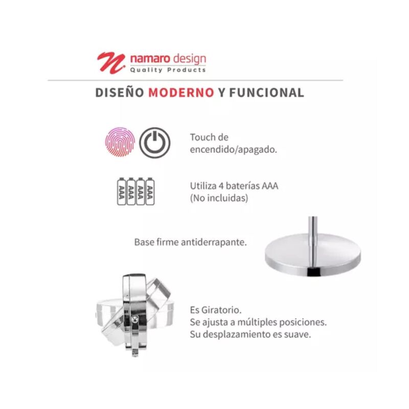 Espejo De Vanidad Con Luz Y Aumento Namaro Desi... image number null