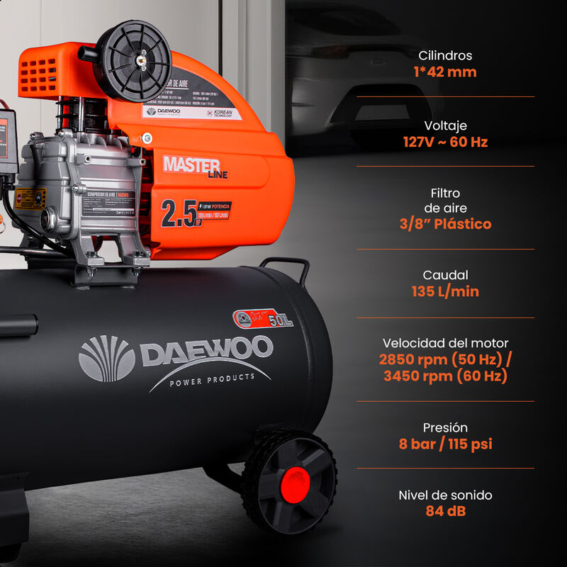 Daewoo Compresor de Aire 50 Litros 2 HP 8 Bar/1... image number null