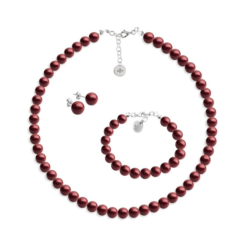 Collar, aretes y pulsera Perlas de cristal larg... image number null