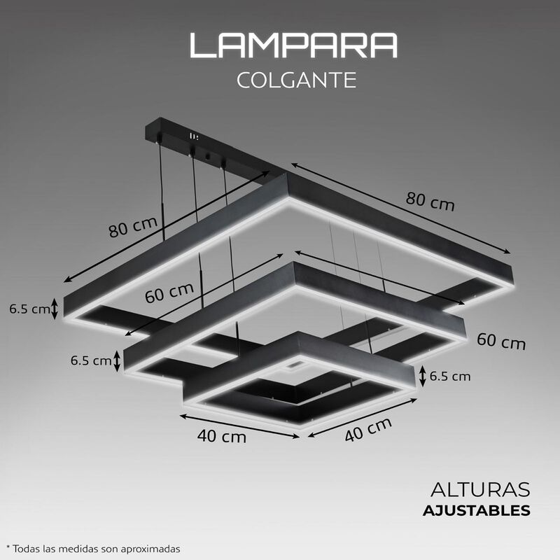 L&aacute;mpara Moderna Colgante Led 3 Rect&aacute;ngulos (Neg... image number null