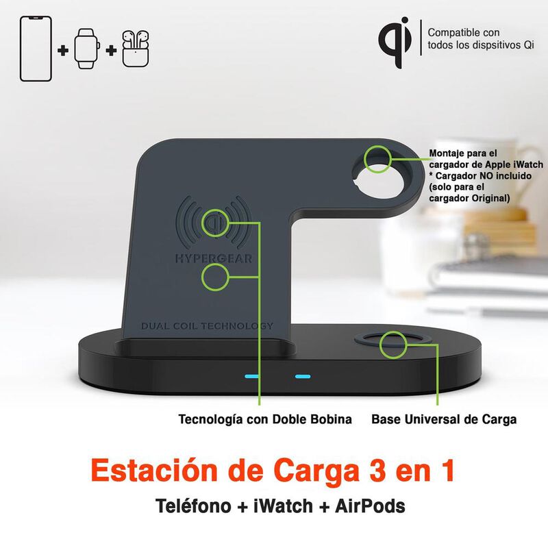 Base de Carga HYPERGEAR inal&aacute;mbrica Qi 3en1 par... image number null