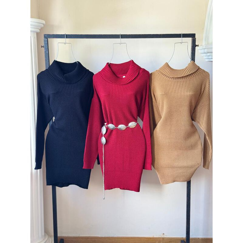 Vestido tejido cuello tortuga image number null