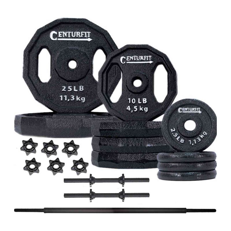 Kit de Pesas 100lbs Discos Barra Recta Par de M... image number null