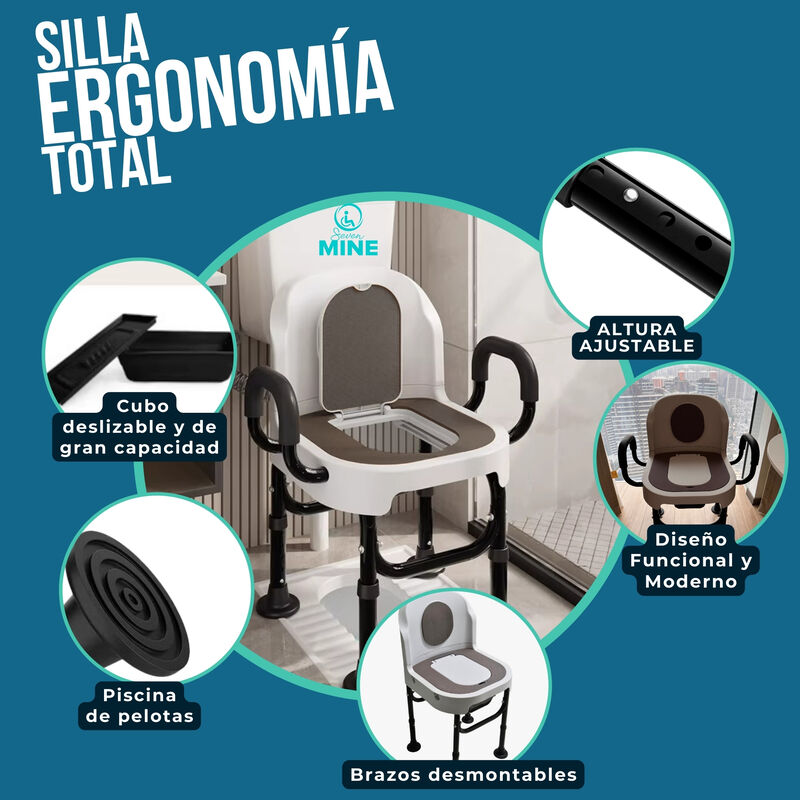 Silla De Ba&ntilde;o Con Comodo Inodoro Cuadrado Con T... image number null