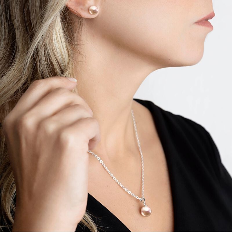 Collar y Aretes Perlas de cristal sencillo con ... image number null