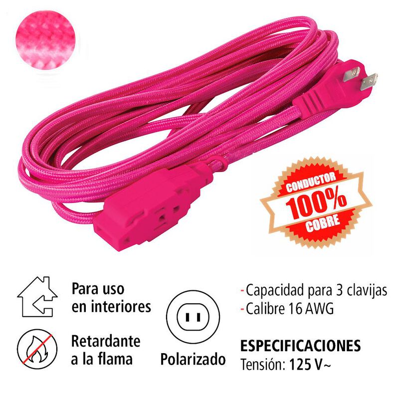 Extensi&oacute;n El&eacute;ctrica Trenzada Iusa, Color Rosa, ... image number null