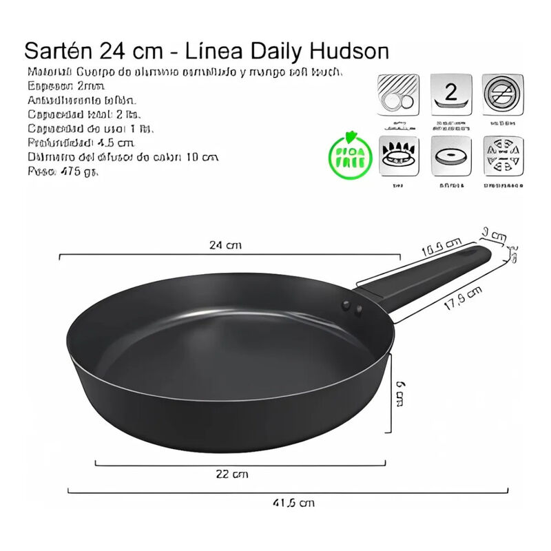 Sart&eacute;n HUDSON DAY14 24 cm Aluminio Antiadherent... image number null