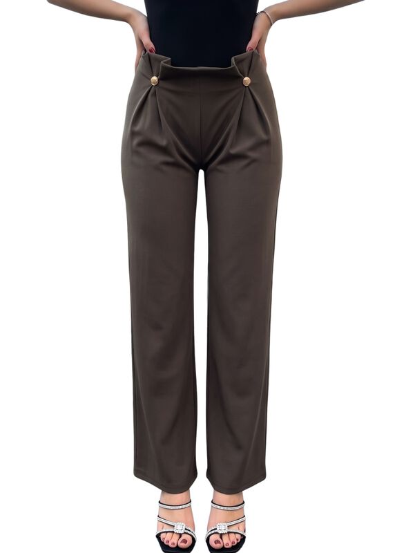 Pantal&oacute;n De Vestir, Tiro Alto Con Botones Decor... image number null