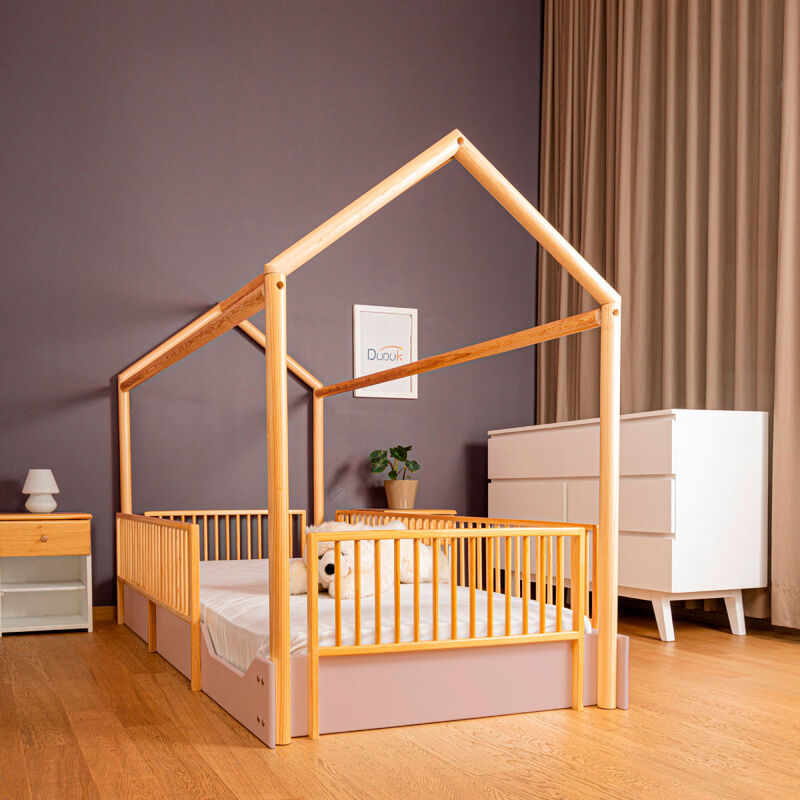 Cama Casa de Madera Montessori Individual Rosa ... image number null