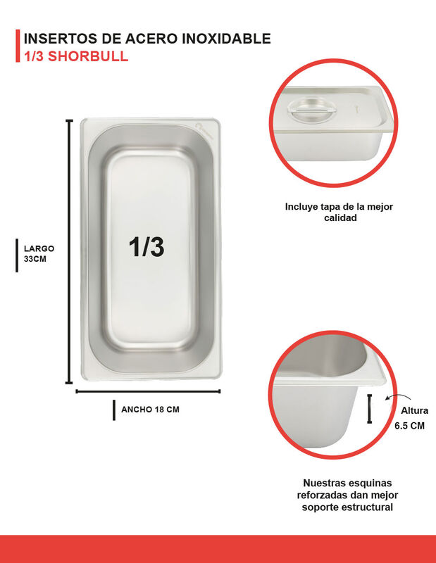 Inserto acero inoxidable tercio 1/3 6.5 Shorbul... image number null