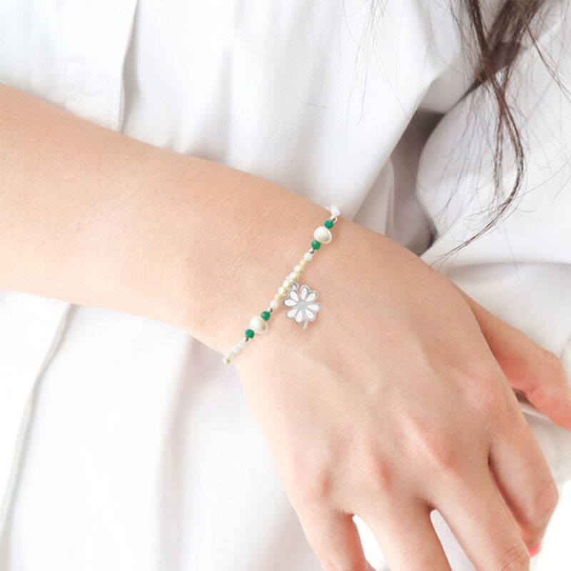 Pulsera Suerte Charm Tr&eacute;bol de Plata con Piedra... image number null