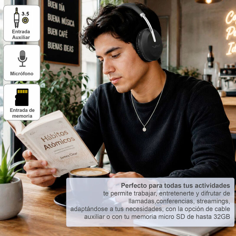 Aud&iacute;fonos VAK 2026 Bluetooth 3.5mm Fm Sd Diadem... image number null