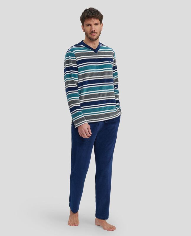 Pijama de Terciopelo con Rayas Verdes Verde image number null