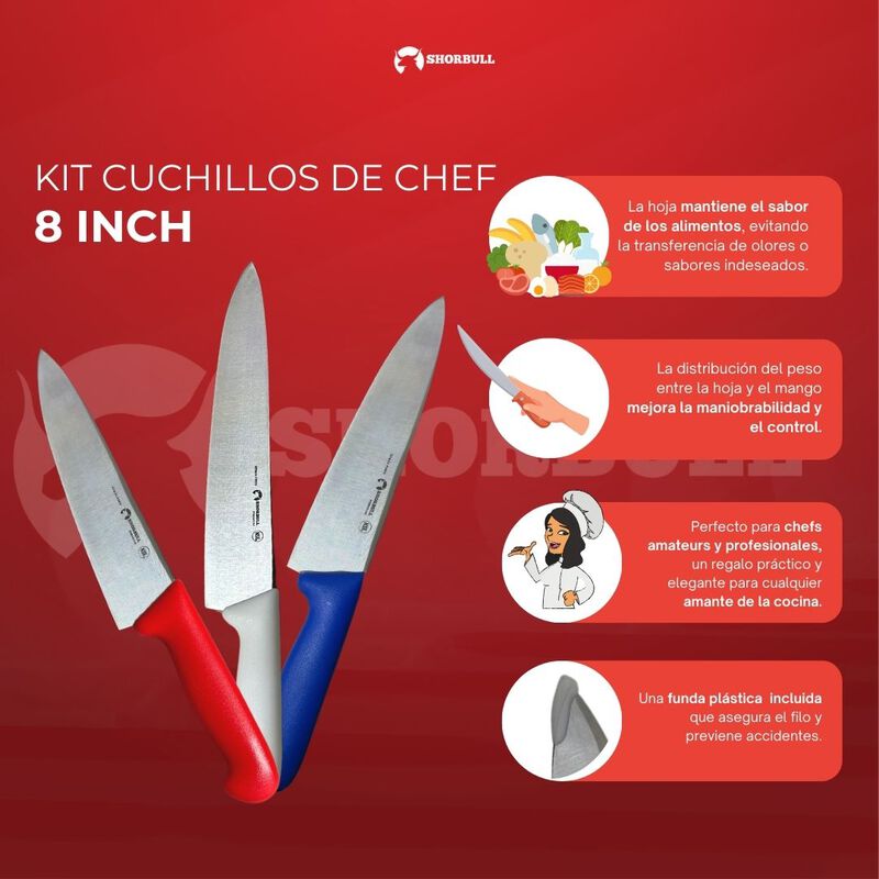 Kit de 3 cuchillos para Chef 8 inch Hoja Acero ... image number null