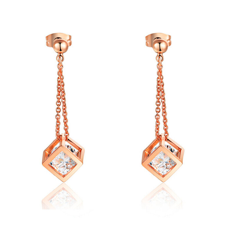 Pendientes en Ba&ntilde;o de Oro Rosa de 18K de Cubo c... image number null