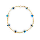 Pulsera Oro 14k Ojo Turco Azul 18.5cm Fina Joya Bizzarro