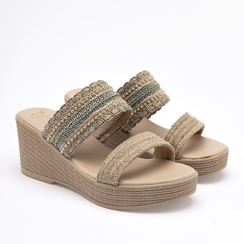 Rojo Cereza sandalia cu&ntilde;a para mujer beige verd... image number null