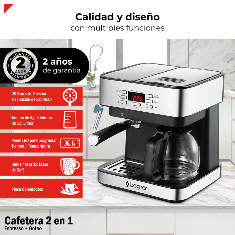 Cafetera Espresso + Goteo 20 Bdp 12tazas Acero ... image number null
