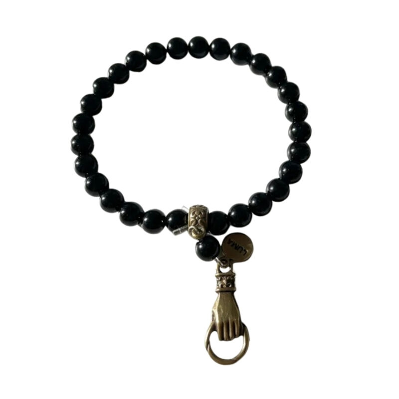 Pulsera Negra De &Aacute;gatas Con Dije Met&aacute;lico De Ma... image number null