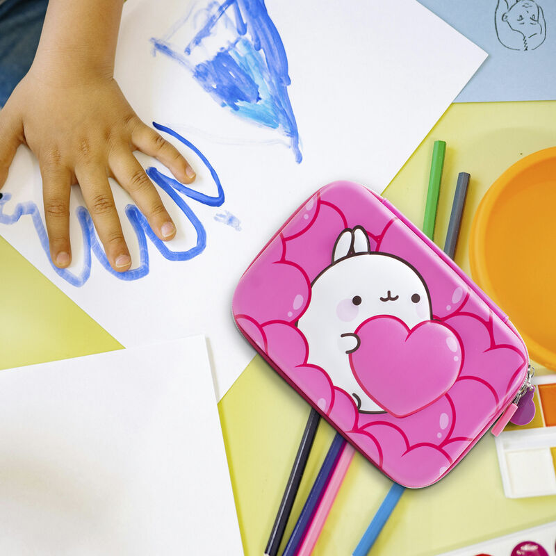 Estuche Escolar R&iacute;gido Molang Rosa con Corazone... image number null