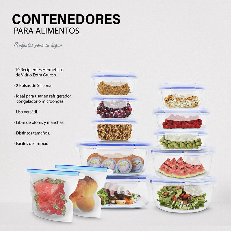 Set de 10 Contenedores de Vidrio Herm&eacute;ticos y 2... image number null