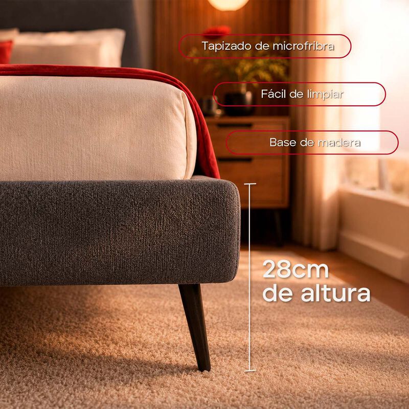 Cama Matrimonial Verona Tapizada Estructura Mad... image number null