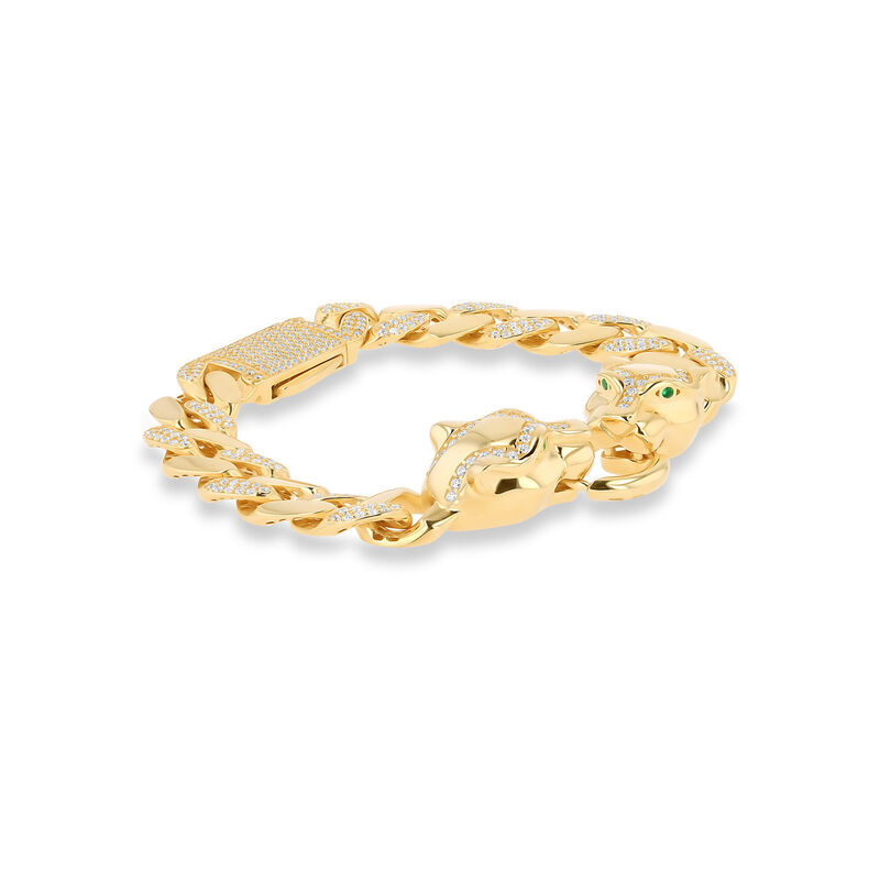 Pulsera De Jaguar De Oro Amarillo 14K Con Zirco... image number null