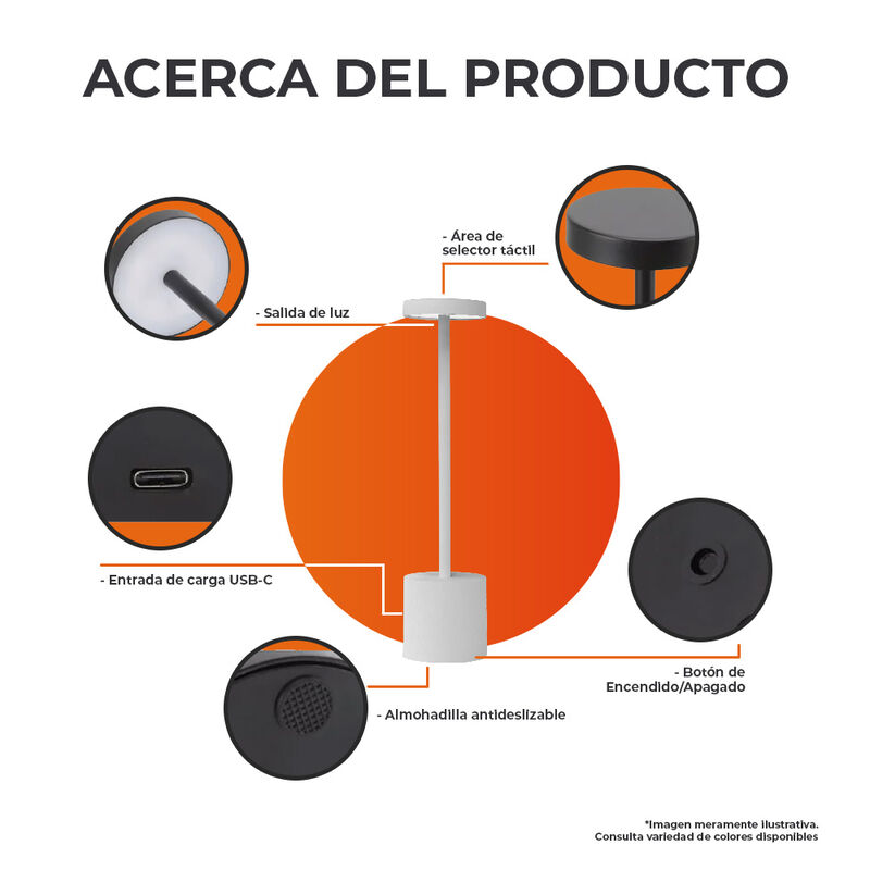 L&aacute;mpara de Mesa LED 3 W Port&aacute;til, Recargable, L... image number null