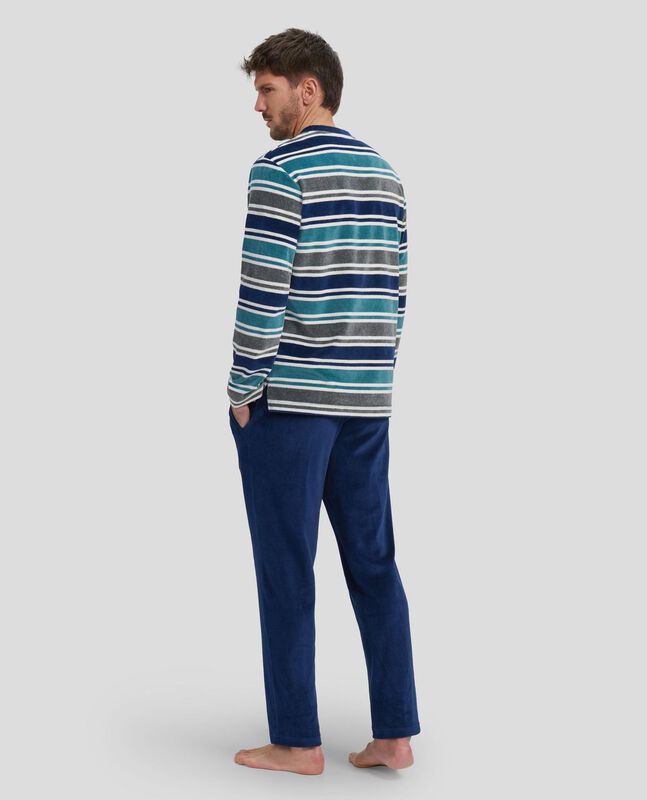 Pijama de Terciopelo con Rayas Verdes Verde image number null