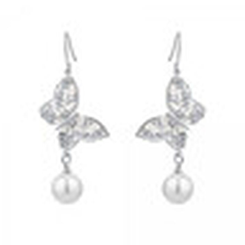Aretes en Ba&ntilde;o de Oro Blanco de 18K de Mariposa... image number null