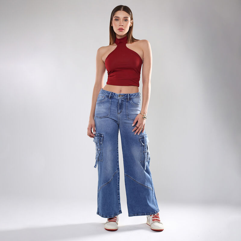 Jeans Wide Leg Tiro Medio Azul Medio Sb4595 Muj... image number null