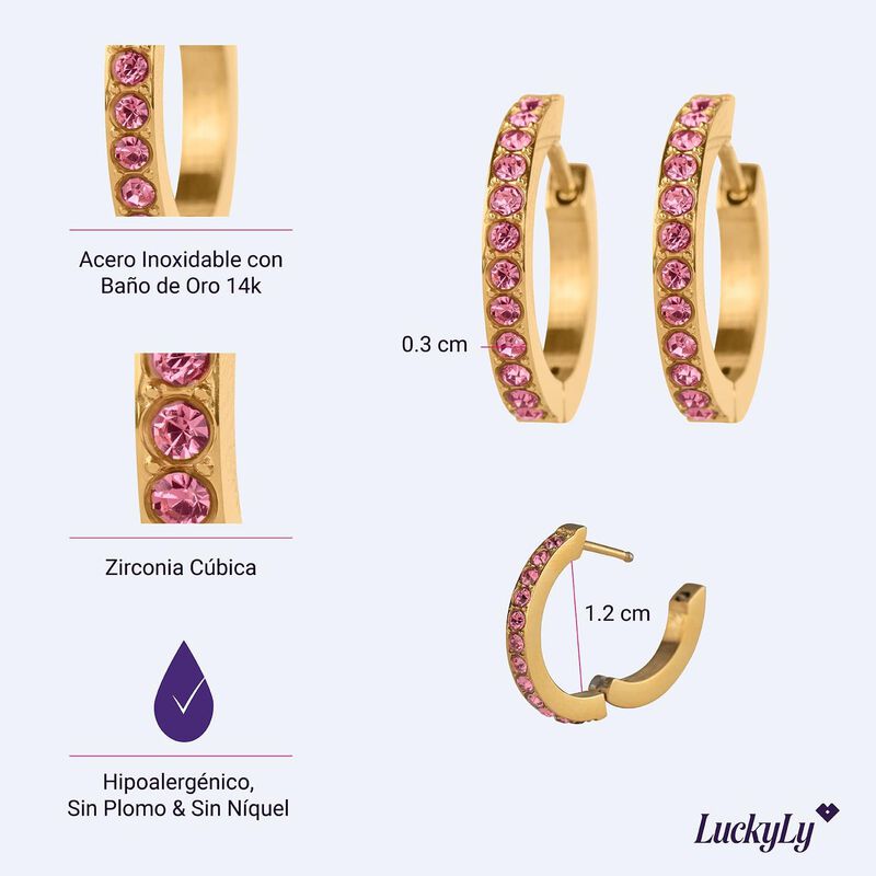 Aretes Sari LuckyLy Acero Inoxidable con Ba&ntilde;o O... image number null