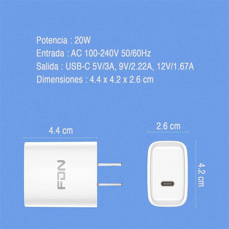 Cargador AC FDN USB-C 20W Universal Blanco image number null