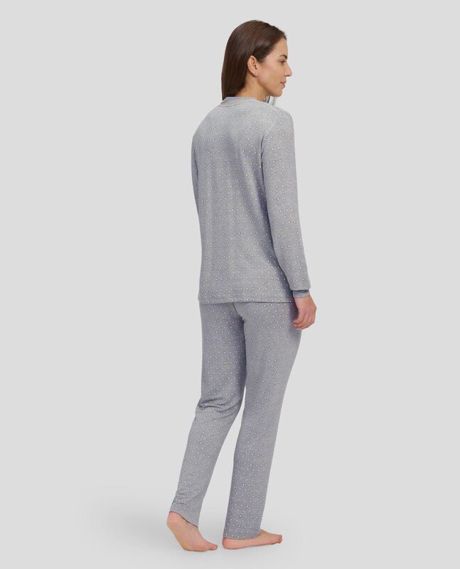 Pijama Estampado con Cuello Pico Gris image number null