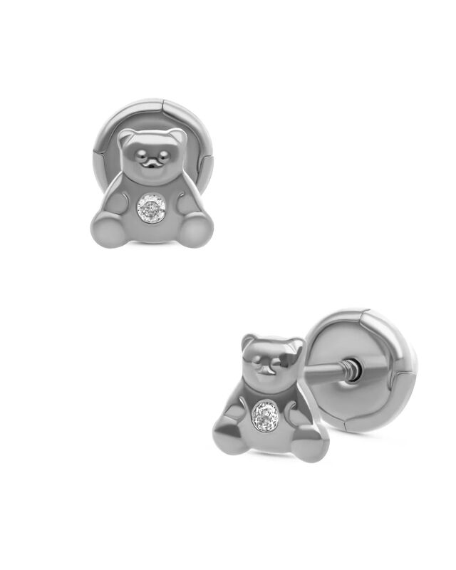 Broqueles De Oso En Oro Blanco 14k Con 1pt De D... image number null
