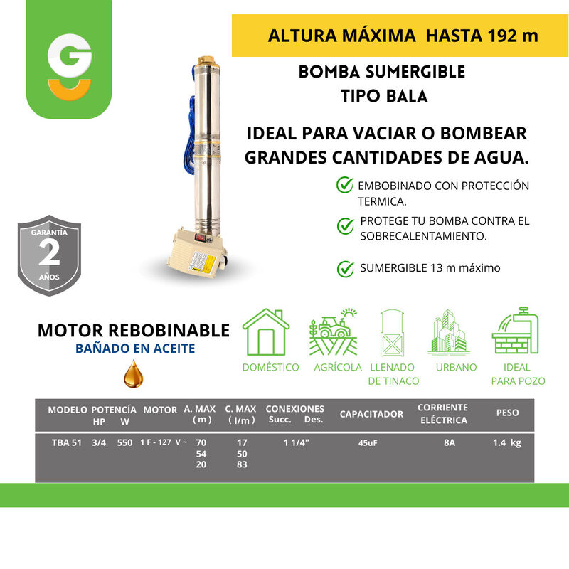 Igoto Tba51  Bomba Sumergible Tipo Bala 3/4 Hp image number null