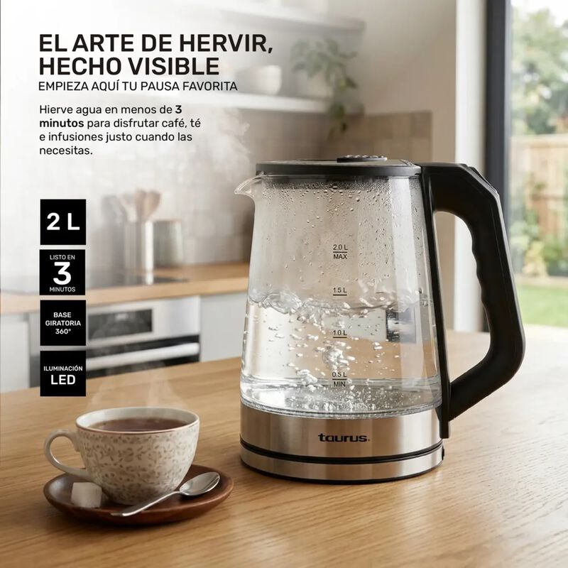 Hervidor Taurus De Agua Glazen 1000w 2 Litros O... image number null