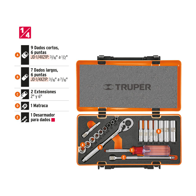 Juego de 20 Herramientas Cuadro 1/4' Std para M... image number null