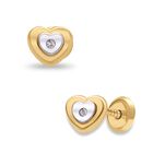 Broqueles De Corazon En Oro Amarillo Y Blanco 14k Con 1pt De Diamantes (1mm Aprox)
