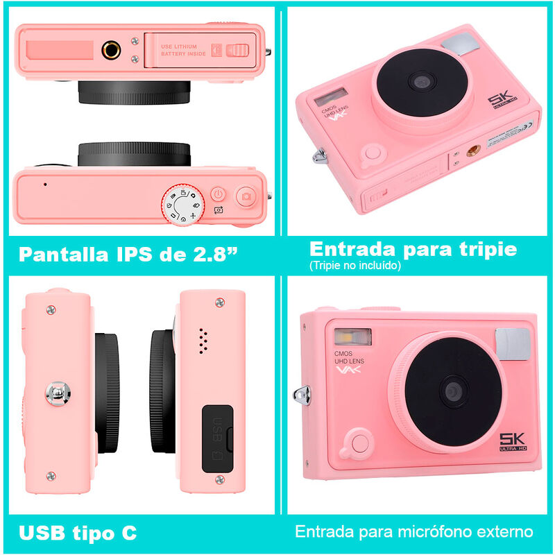 C&aacute;mara digital VAK F3L 5k Selfie-cam aro luz wi... image number null