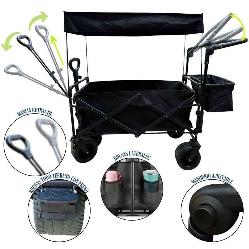Carrito Vag&oacute;n Plegable con Ruedas,Techo, Frenos... image number null