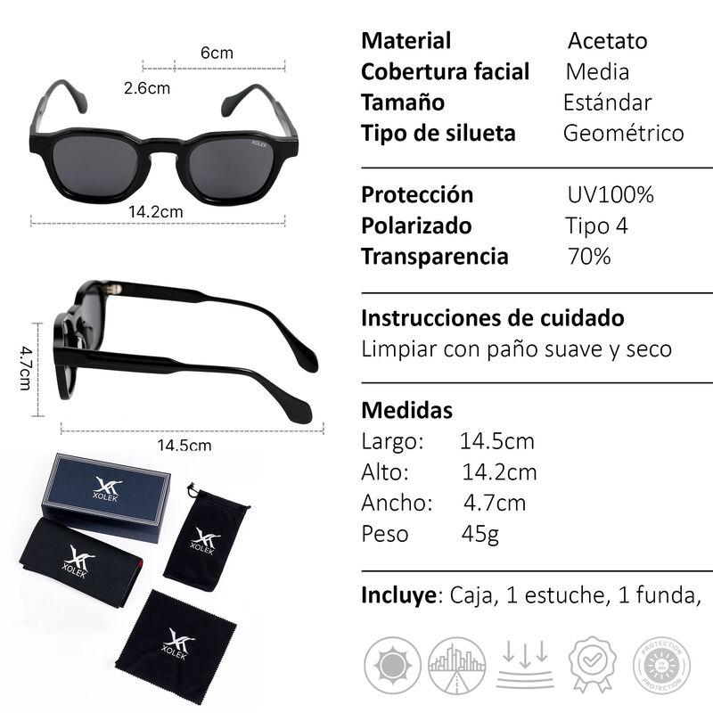 Lentes De Sol Xolek 107 Moda Acetato Hexagonal ... image number null