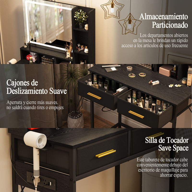 Tocador Maquillaje Negro con Espejo LED image number null