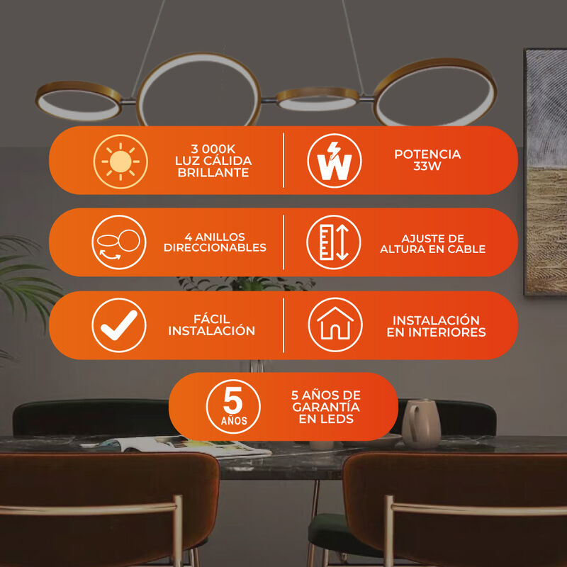 L&aacute;mpara Colgante LED 4 Anillos 33 W, 1.50 m de ... image number null