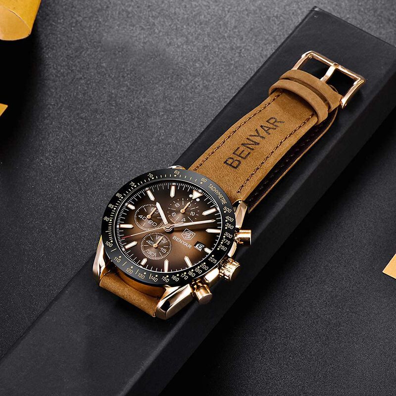 Reloj Benyar Chronograph, Correa De Piel De Cua... image number null