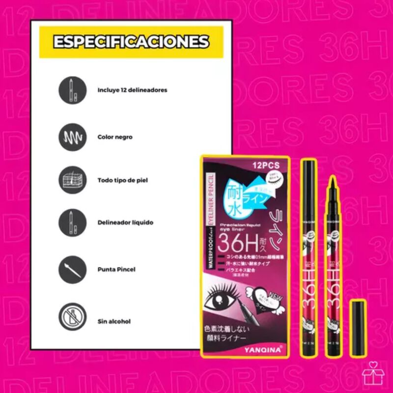 Lote 12 Delineadores Negro Indeleble Plum&oacute;n 36 ... image number null