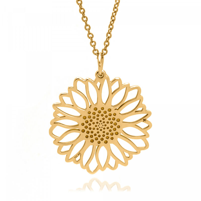 Dije Grande Girasol de Plata y Cadena con Ba&ntilde;o ... image number null