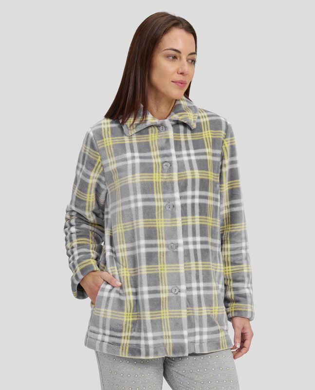 Bata Corta de Cuadros con Botones Gris image number null