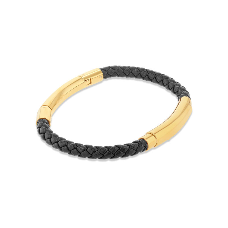 Pulsera En Color Negro De Piel Y Acero Dorado C... image number null